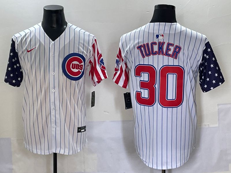 Men 2025 Chicago Cubs 30 Tucker White Stripe a generation of national flags Joint Name Nike MLB Jersey style 1